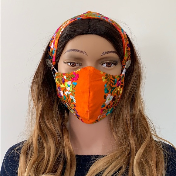 Combo Face Mask and Headband with Buttons for Mask - Picture 2 of 9